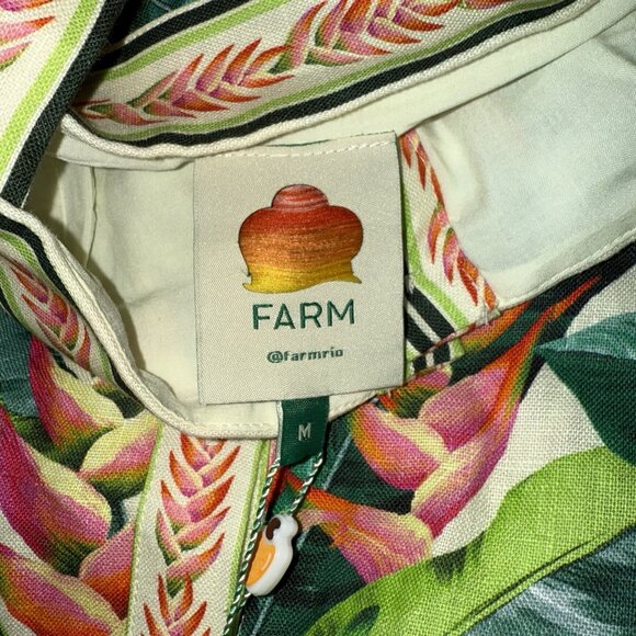 NWT Farm Rio Heli Leaves Button Front  Linen Midi Dress Tropical Button $248 - Picture 2 of 7